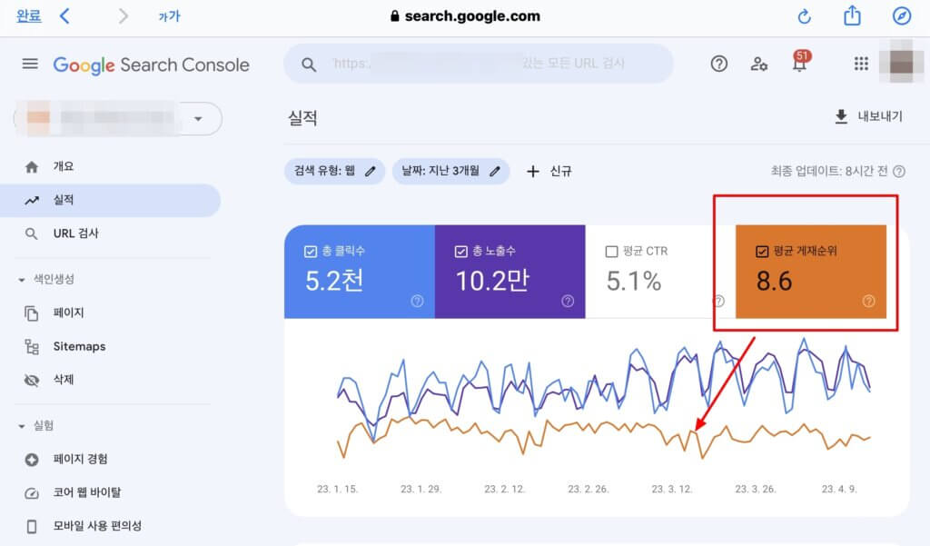 구글 서치 콘솔 검색 순위