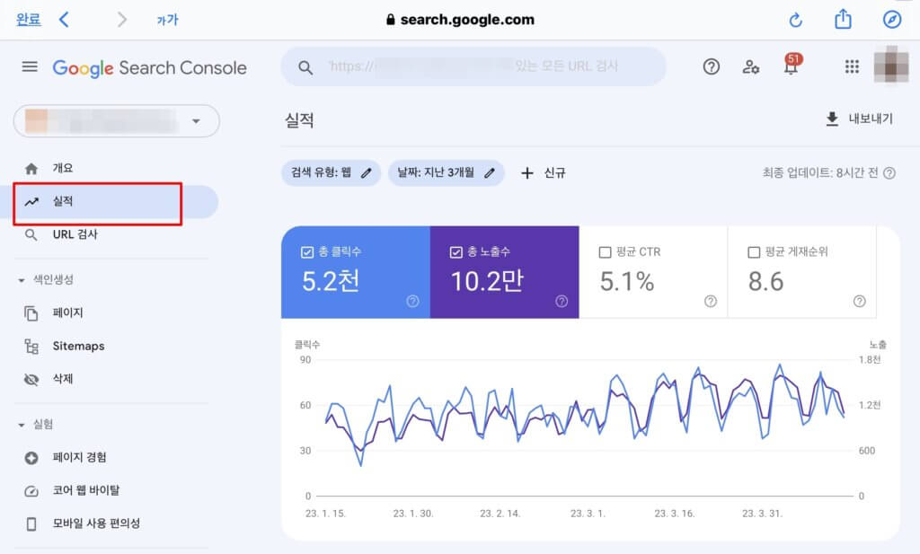 구글 서치 콘솔 순위 확인